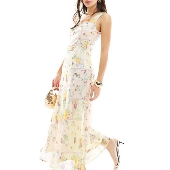 ASOS Design Women's Chiffon Scoop Neck Midi Slip Floral Print Dress Size 10 - Picture 1 of 9